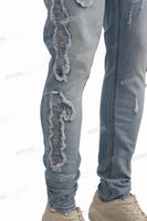 High Quality Custom Logo Men Embroidery Distressed Skinny Jeans