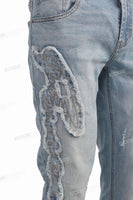 High Quality Custom Logo Men Embroidery Distressed Skinny Jeans
