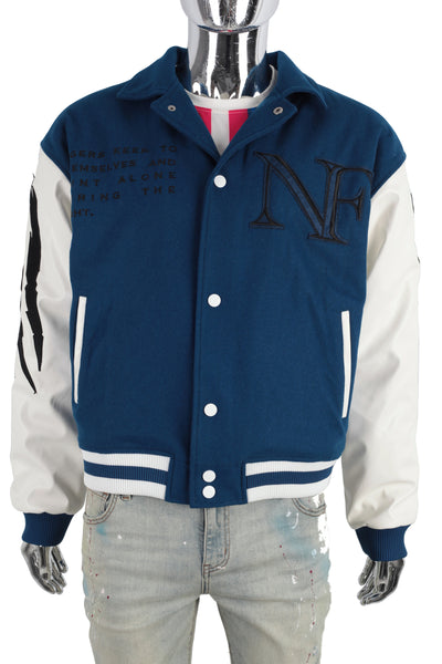 Men's Embroidery College Letterman Bomber Baseball Leather Sleeve Varsity Jacket