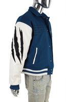 Men's Embroidery College Letterman Bomber Baseball Leather Sleeve Varsity Jacket