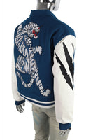 Men's Embroidery College Letterman Bomber Baseball Leather Sleeve Varsity Jacket