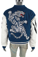 Men's Embroidery College Letterman Bomber Baseball Leather Sleeve Varsity Jacket