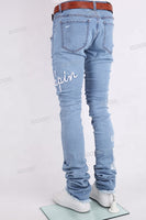 Light Blue Extended Skinny Jeans with Custom Embroidery Logo