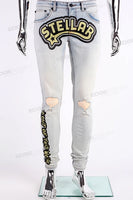 Stylish Streetwear Light Blue jeans Ripped Screen Printing