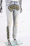 Stylish Streetwear Light Blue jeans Ripped Screen Printing