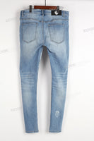 Blue Skinny Jeans With Laser Engraver Skeleton Printing