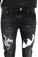 Black Faded Denim Skinny Fit with Screen Printed
