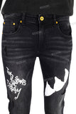 Black Faded Denim Skinny Fit with Screen Printed