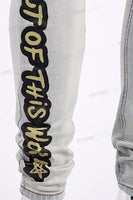 Stylish Streetwear Light Blue jeans Ripped Screen Printing