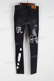 Black Faded Denim Skinny Fit with Screen Printed