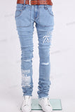 Light Blue Extended Skinny Jeans with Custom Embroidery Logo