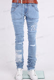 Light Blue Extended Skinny Jeans with Custom Embroidery Logo