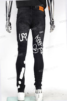 Black Faded Denim Skinny Fit with Screen Printed