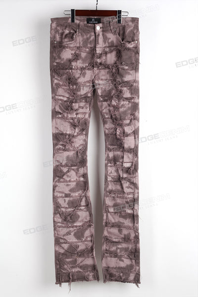 Stacked Fit Ripped Jeans- Tie Dye Hand Made