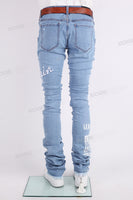 Light Blue Extended Skinny Jeans with Custom Embroidery Logo