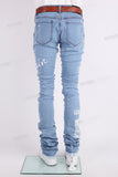 Light Blue Extended Skinny Jeans with Custom Embroidery Logo