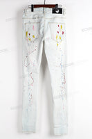 Blue Skinny Fit Distress and Hand Made Splatter