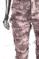 Stacked Fit Ripped Jeans- Tie Dye Hand Made