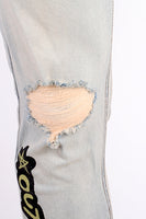 Stylish Streetwear Light Blue jeans Ripped Screen Printing