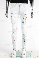 Blue Skinny Fit Distress and Hand Made Splatter