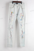 Blue Skinny Fit Distress and Hand Made Splatter