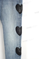 Blue Denim Skinny Fit- Side Heart Shape Leather Patches