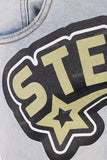 Stylish Streetwear Light Blue jeans Ripped Screen Printing